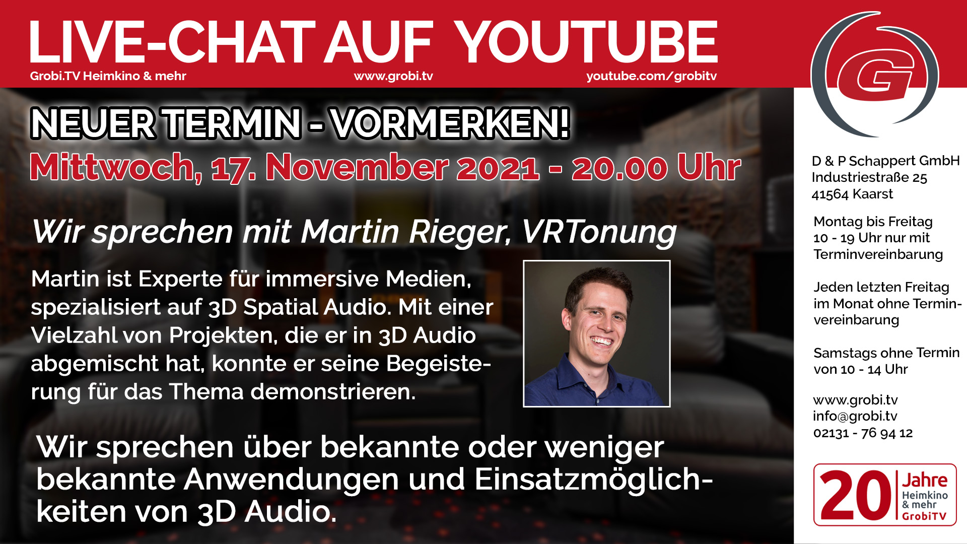 LiveChat - Wir sprechen mit Martin Rieger, VRTonung über 3D Audio Anwendungen. #dolbyatmos #auro3d