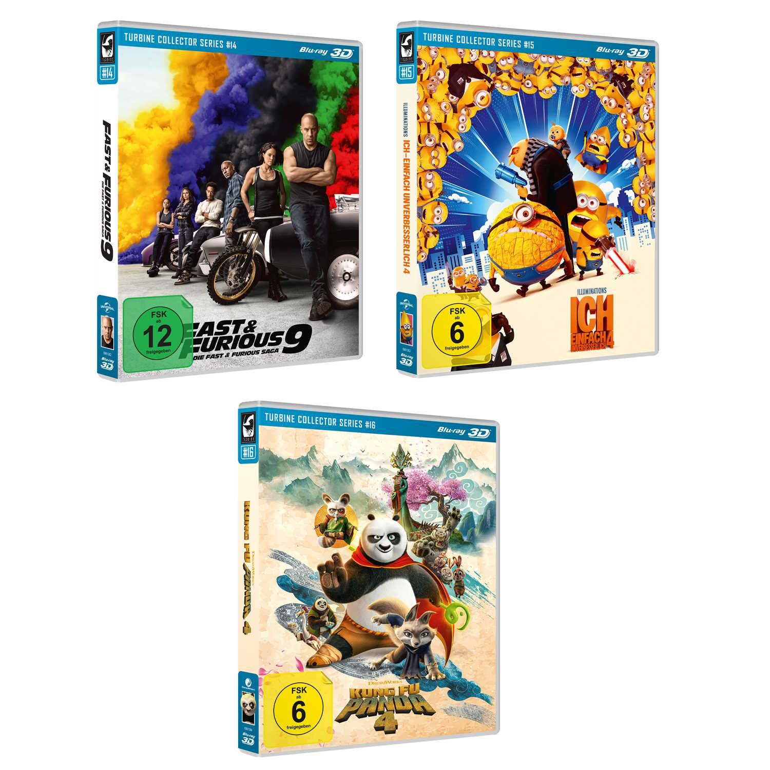 3D - Turbine Collector Series | Bundle: Fast & Furious 9 - Ich - Einfach unverbesserlich 4 - Kung Fu Panda 4 (Blu-ray 3D) 