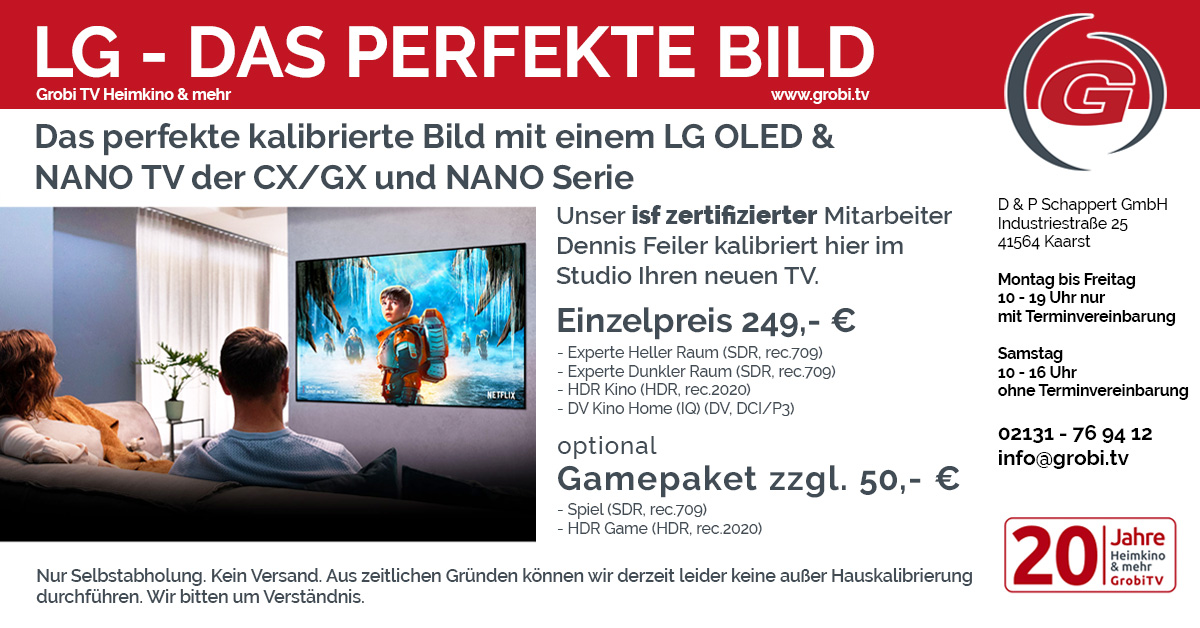 Jetzt kalibrieren wir ihren neuen LG OLED oder NANO Fernseher für das beste Bild in HD und Ultra HD