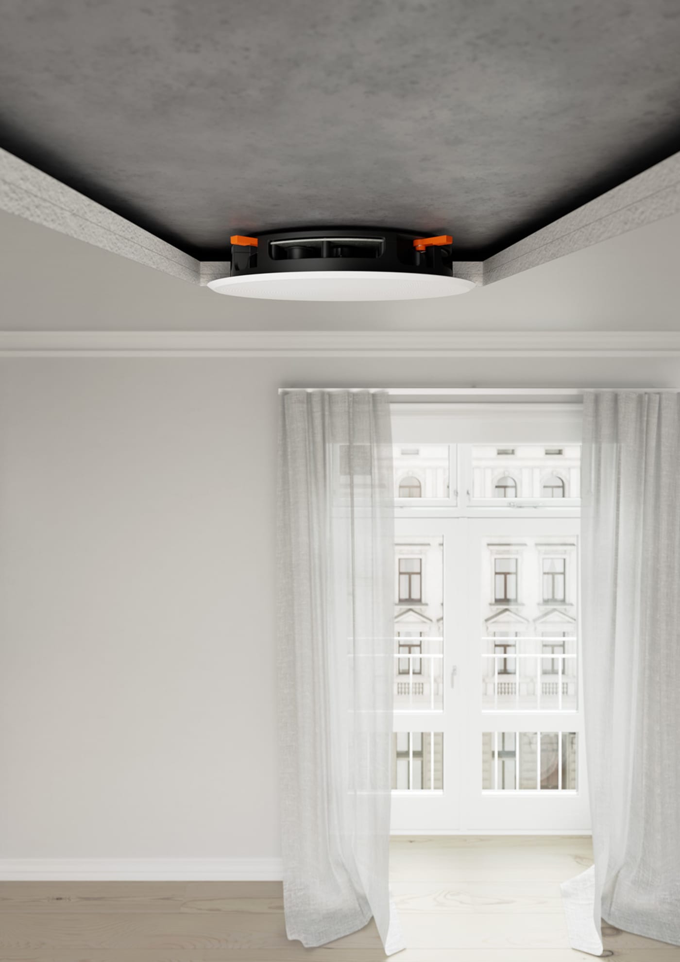 DALI-K-60_interior_in-ceiling Grobi.TV - DALI PHANTOM K-60 LP Deckeneinbaulautsprecher superflach - Einbaubeispiel