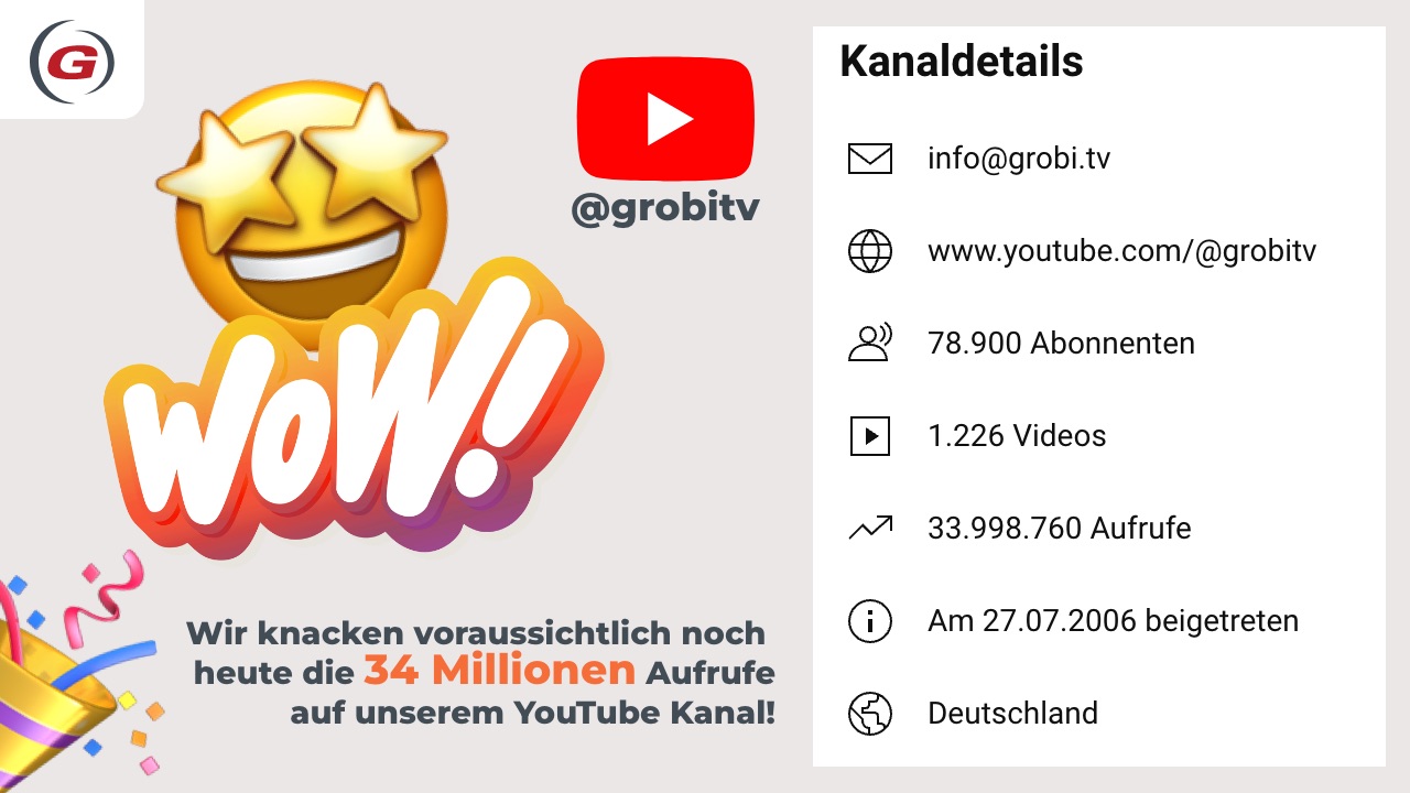 Wir feiern einen aufregenden Meilenstein bei GROBI.TV auf YouTube!