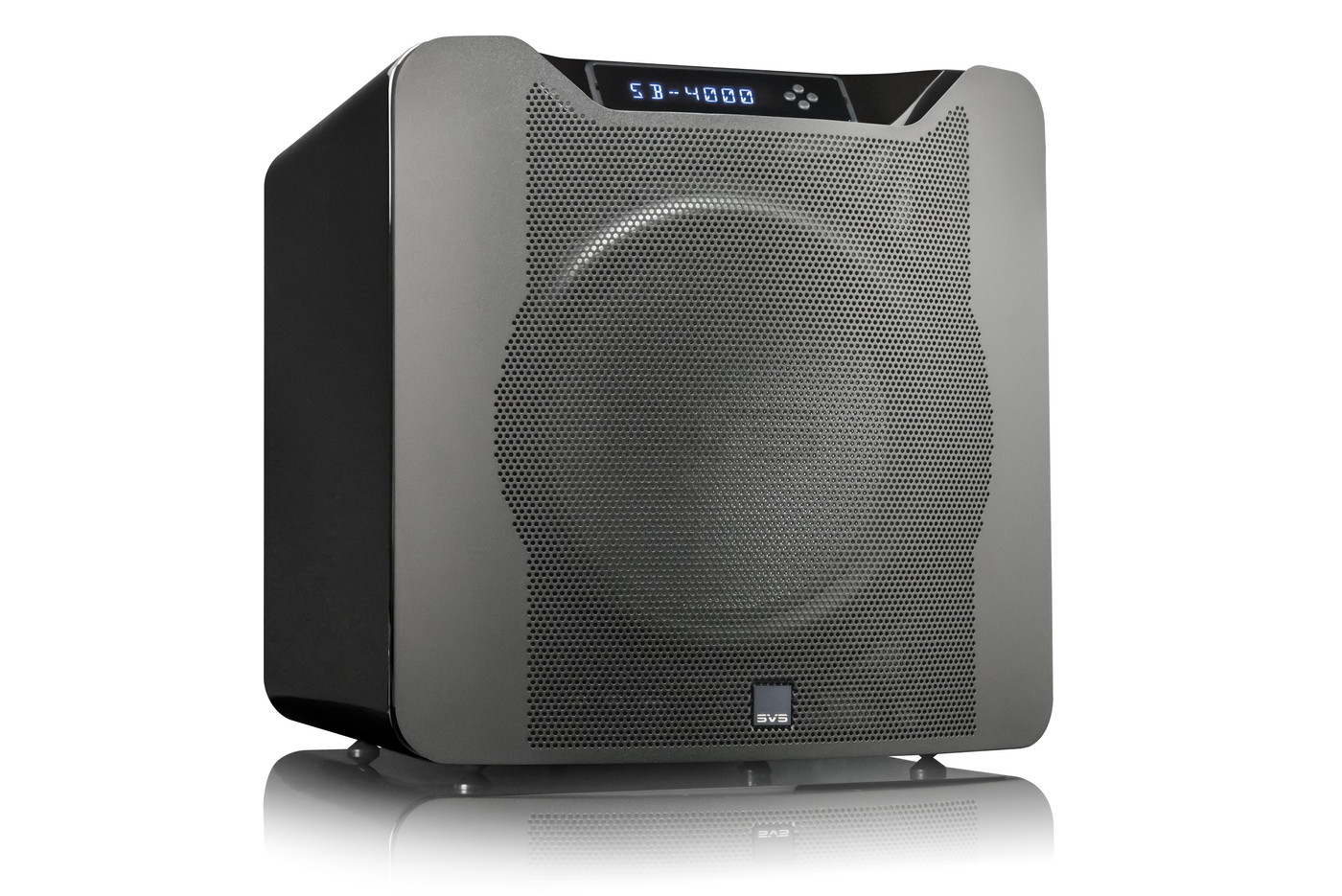 GrobiTV - SVS SB-4000 Heimkino Subwoofer - Piano Gloss Black - Frontansicht rechts mit Grill