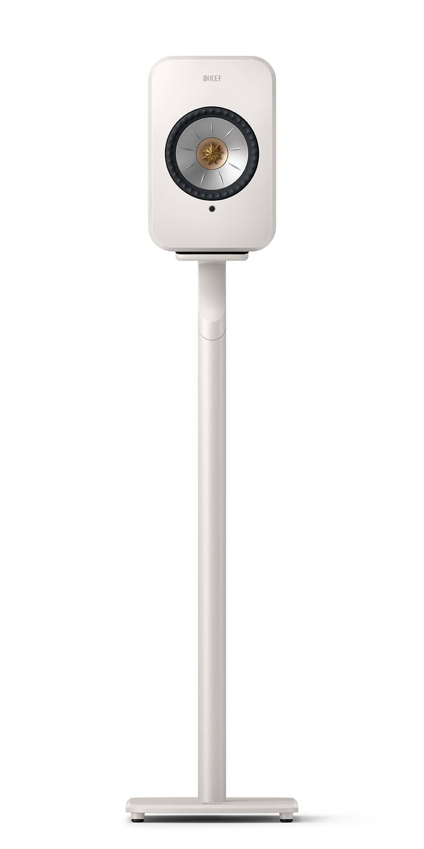 GrobiTV - KEF S1 Standfuß für LSX II Mineralweiß - Frontansicht einzeln mit Lautsprecher