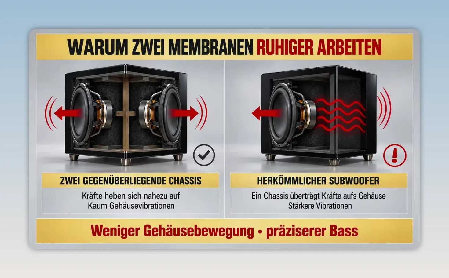 Schaubild zum Kräfteausgleich zweier gegenüberliegender Chassis im Vergleich zu einem einzelnen Chassis