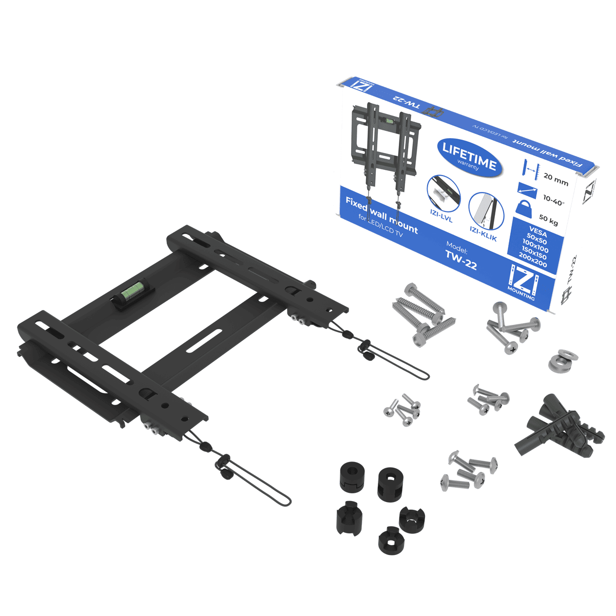 TW-22_11-web-1 GrobiTV - IZI Mounting TW-22 TV-Wandhalterung Packungsinhalt