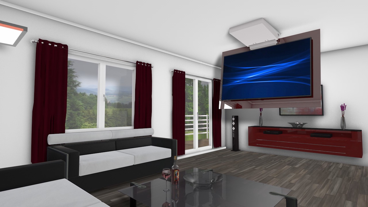 GROBI.TV - Modline MULTILIFT HD-77 TV-Lift TV-Halterung - Deckeninstallation geöffnet Frontalansicht