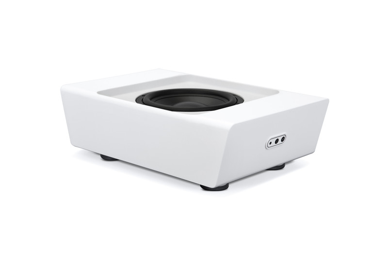 PULSE-SUB-_Top-Down-3-4-Left_White_Grill-Off GrobiTV - Bluesound PULSE SUB+_Top Down 3-4 Left_White_Grill Off