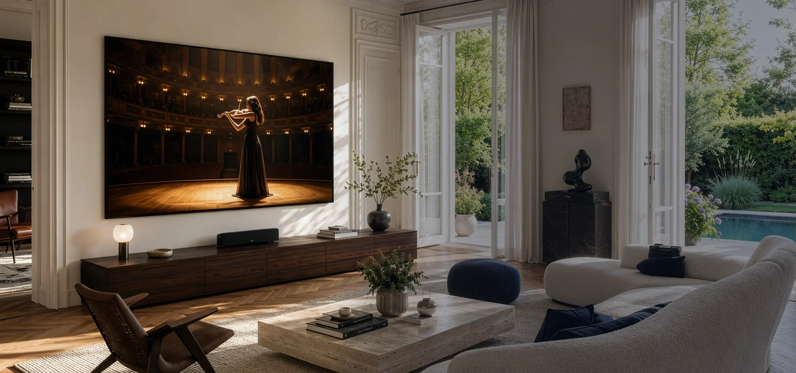 celexon SOUNDVISION Premium Plus Rahmenleinwand SlimFrame Velvet im Heimkino