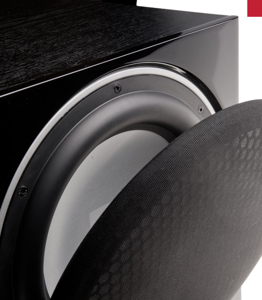 GrobiTV - Dali Sub E-12 F Schwarz Frontdetailansicht 