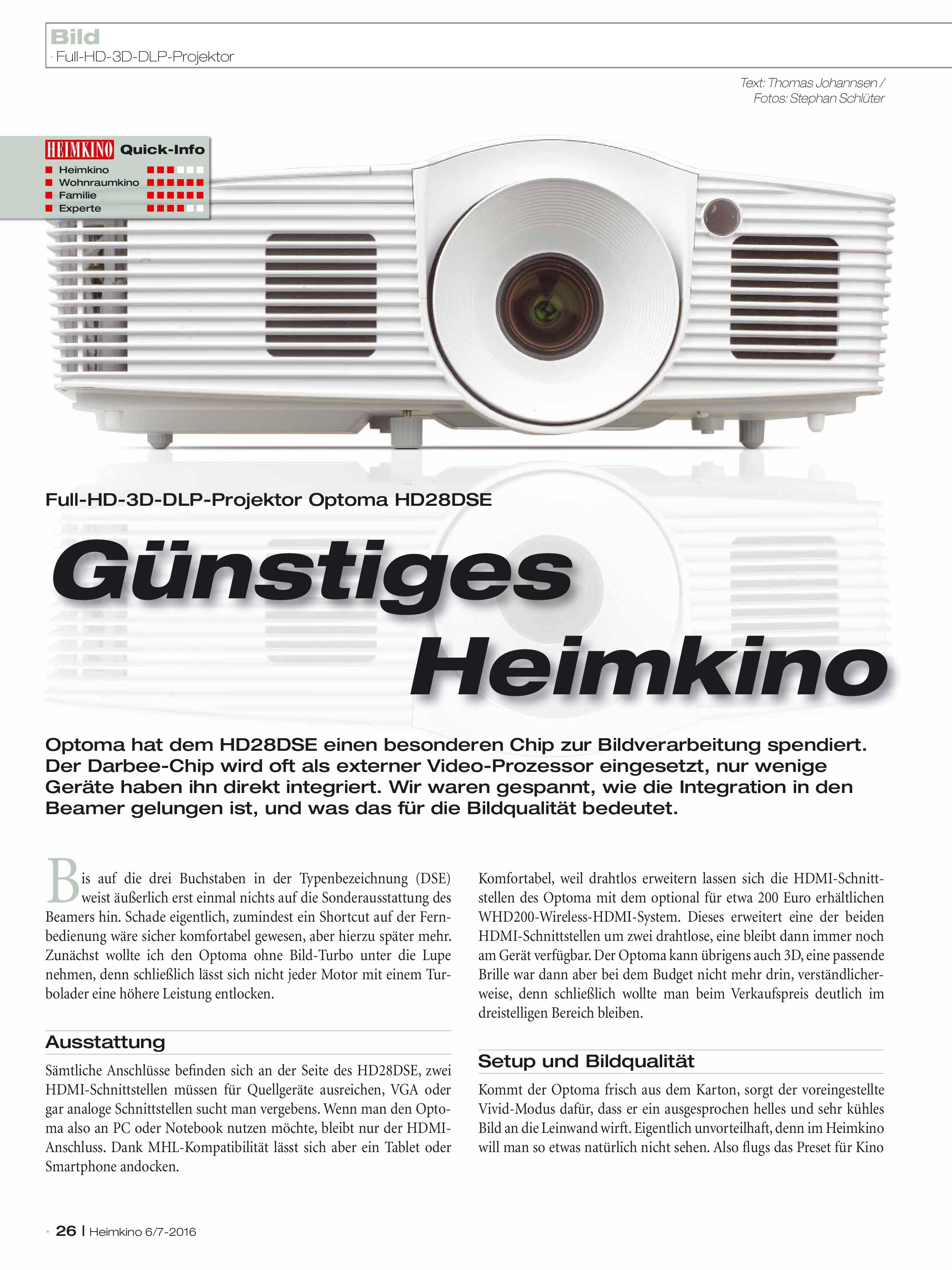 Unser günstigstes Heimkino - der OPTOMA HD 28DSE Projektor im Test "ausgezeichnet" bewertet