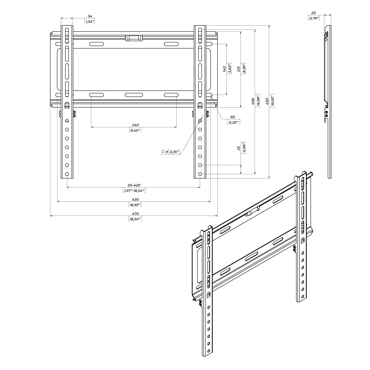 Draw-TW-44 GrobiTV - TW-44 TV-Wandhalterung Aufmaßzeichnung
