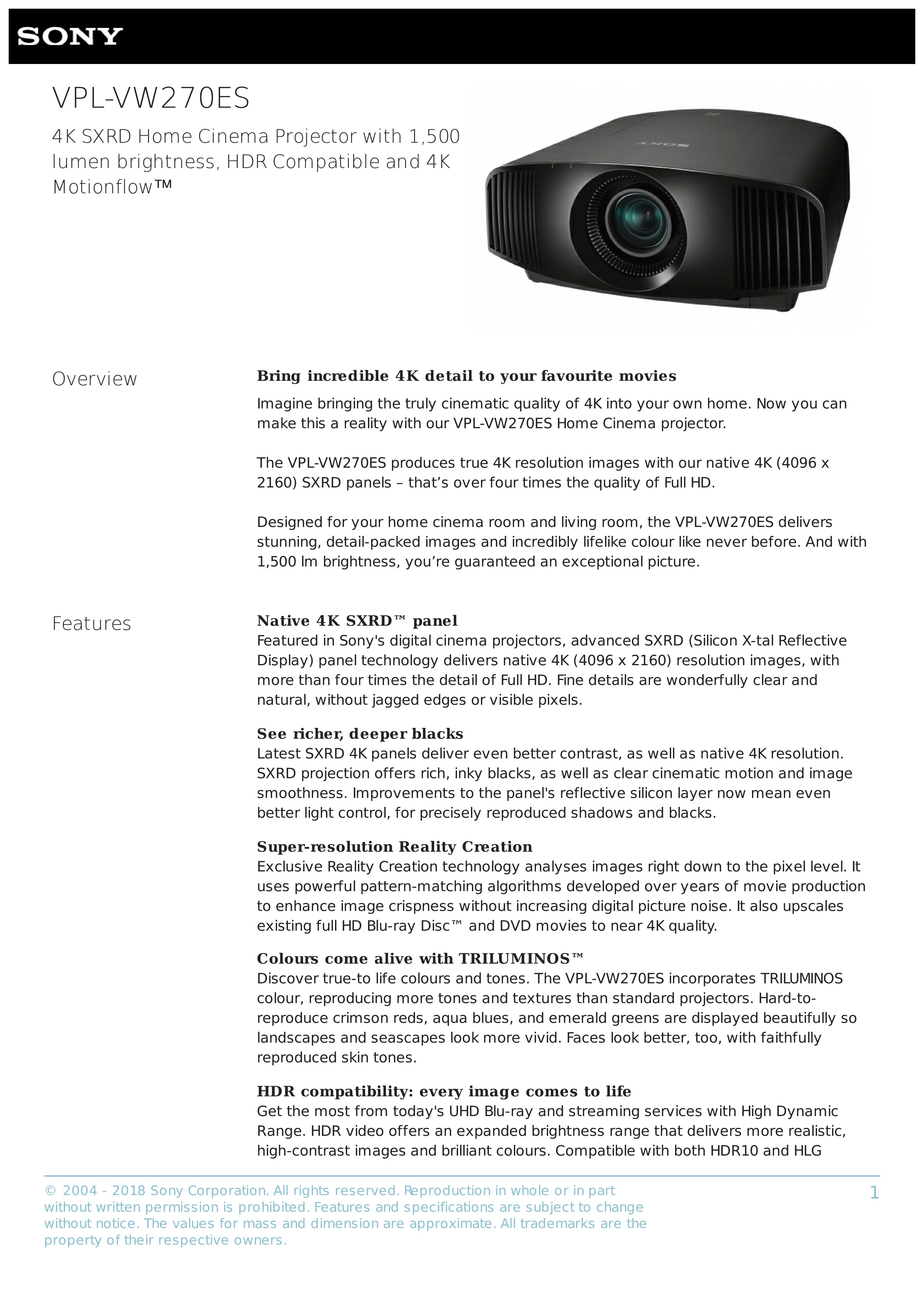 Neue SONY 4 K Projektoren iauf der IFA 2018 offiziel vorgestellt