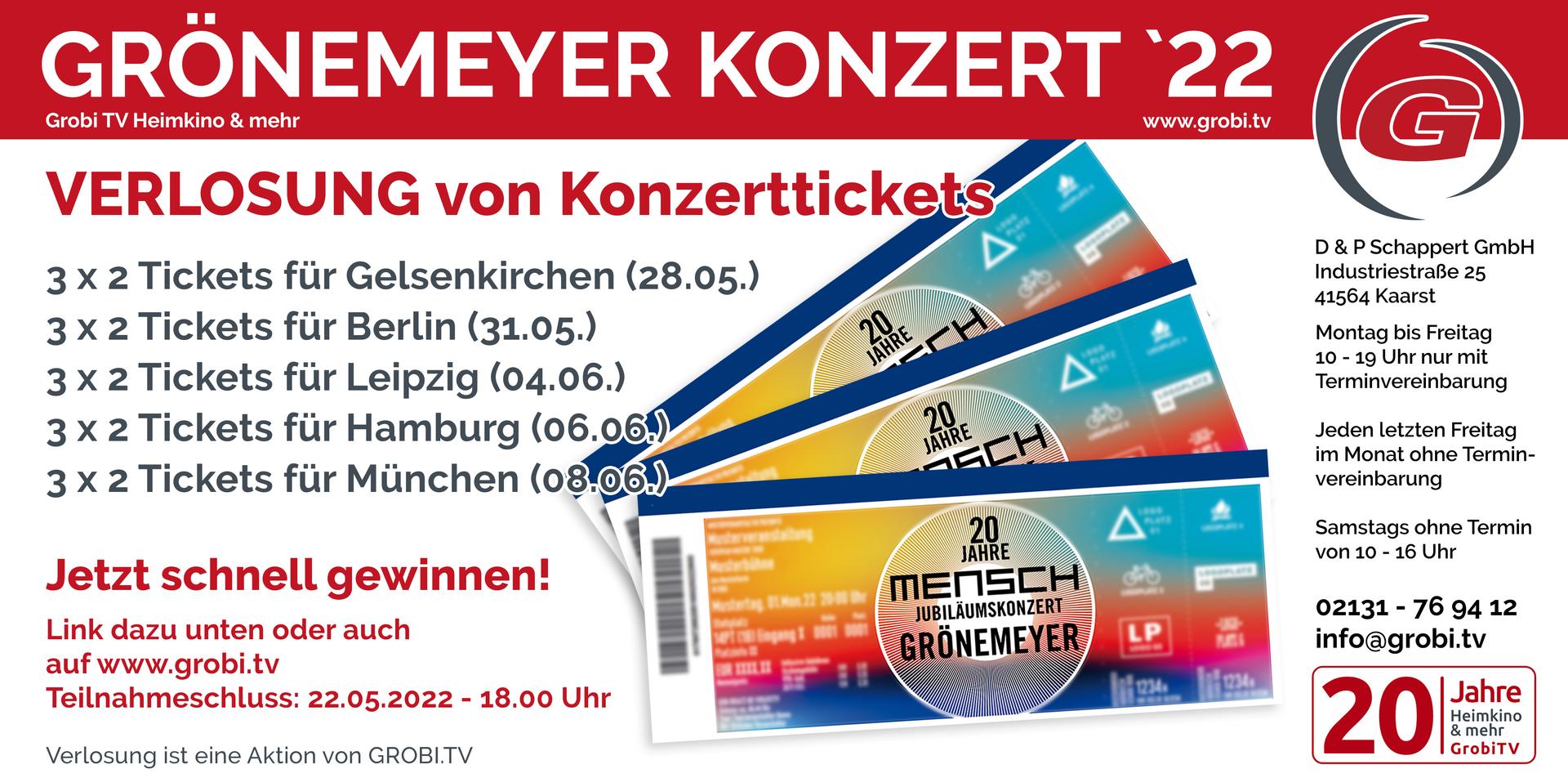 Verlosung Tickets für Grönemeyer-Jubiläumskonzerte Mensch 2022