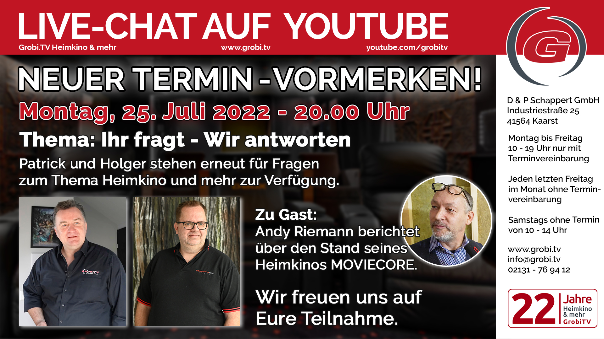 Montag Abend 2. Teil von unserem LiveChat mit Holger Franz und Patrick Schappert + Andy Riemann