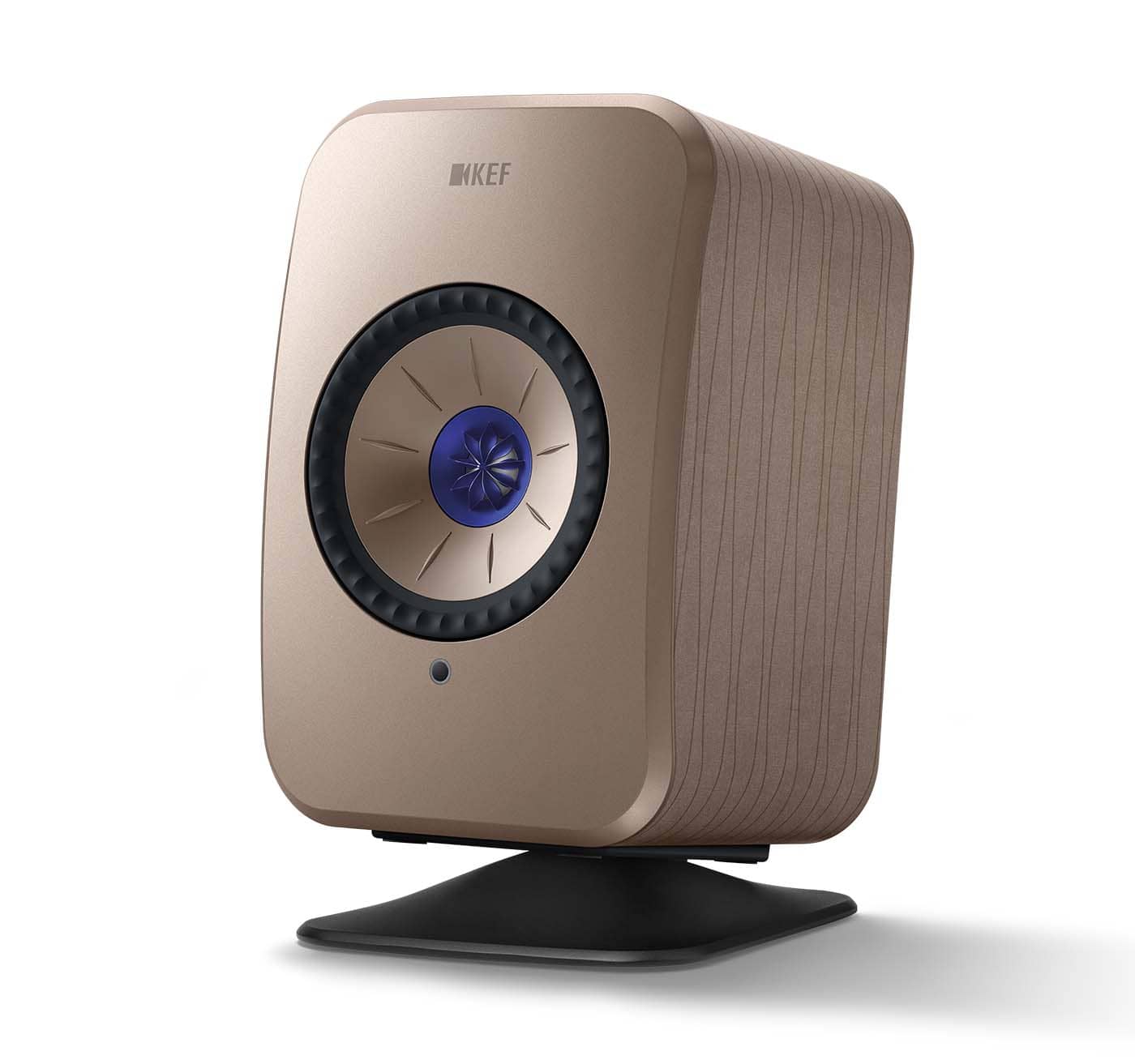 P1_black_w_LSX-II_soundwave_2 GrobiTV - KEF P1 Tischstandfuß für KEF LSX II Schwarz - Frontansicht einzeln mit Lautsprecherbeispiel Soundwave