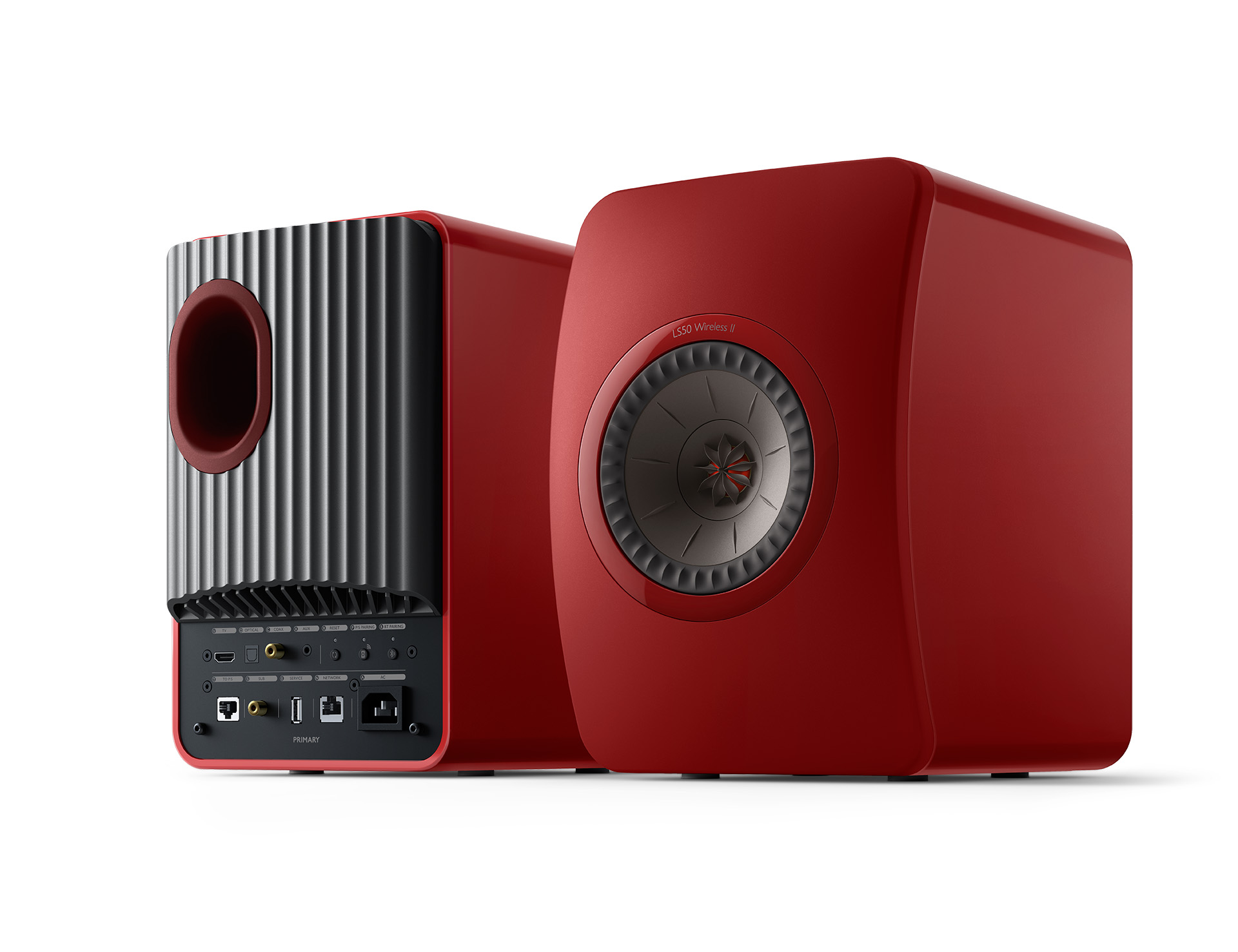 GrobiTV - KEF LS50 Wireless II Lautsprecher Paar rot Frontansicht 3