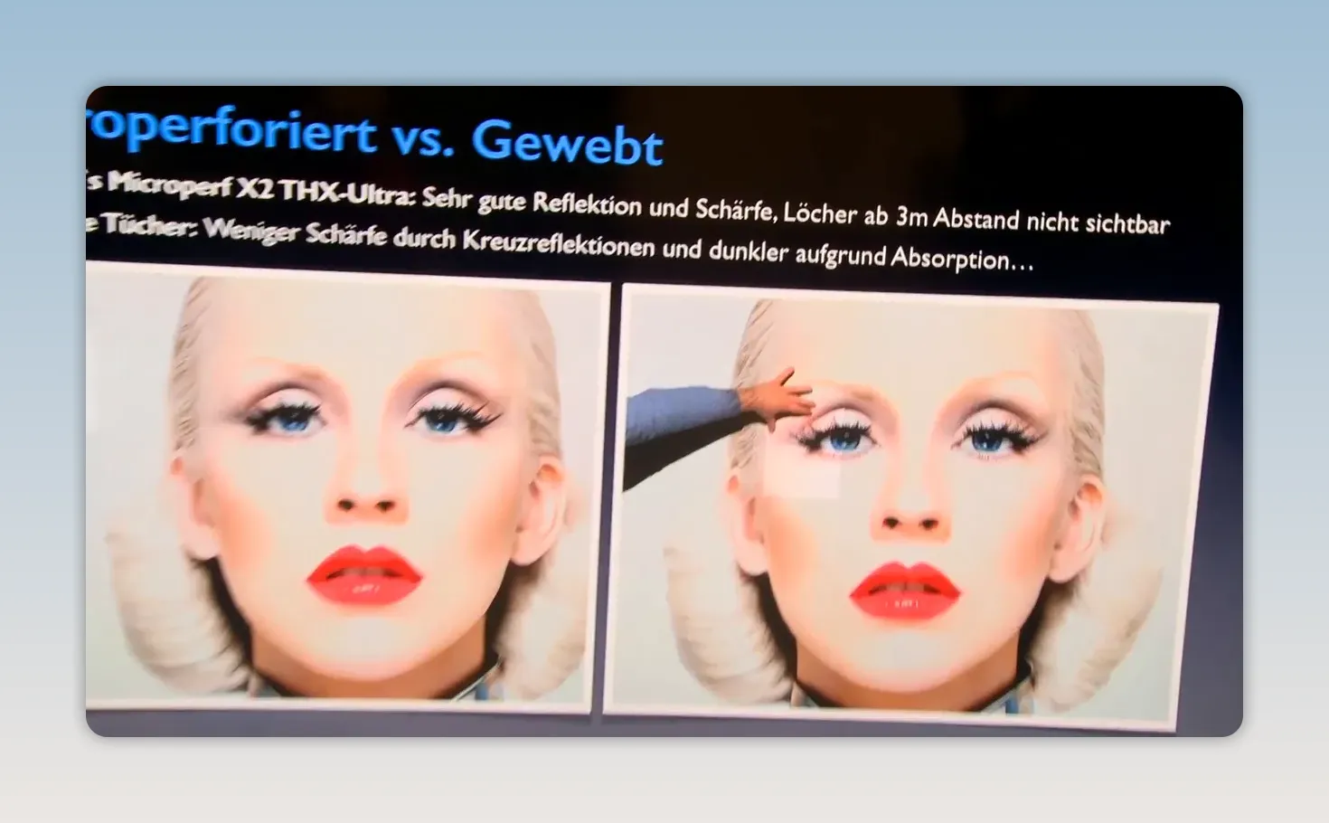 Nahaufnahme einer Folie mit Bildvergleich Mikroperforiert gegen Gewebt