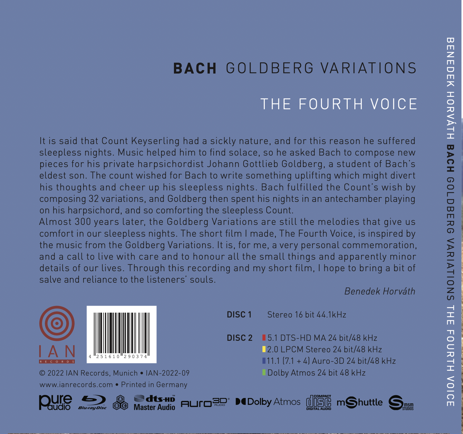 Benedek Horvath – Bach/ Goldberg Variations “The Fourth Voice” (Deluxe Edition) Dolby Atmos und Auro