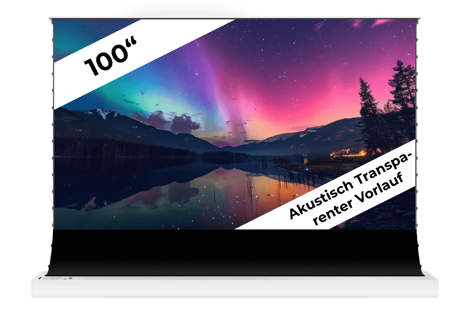 Shedlight | Motorische CLR Bodenleinwand (mit akustisch transparentem Vorlauf)