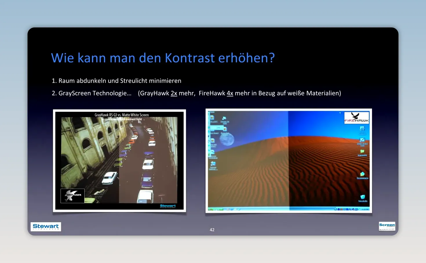 Folie mit Vergleichsbildern zur Kontraststeigerung durch Leinwandmaterial