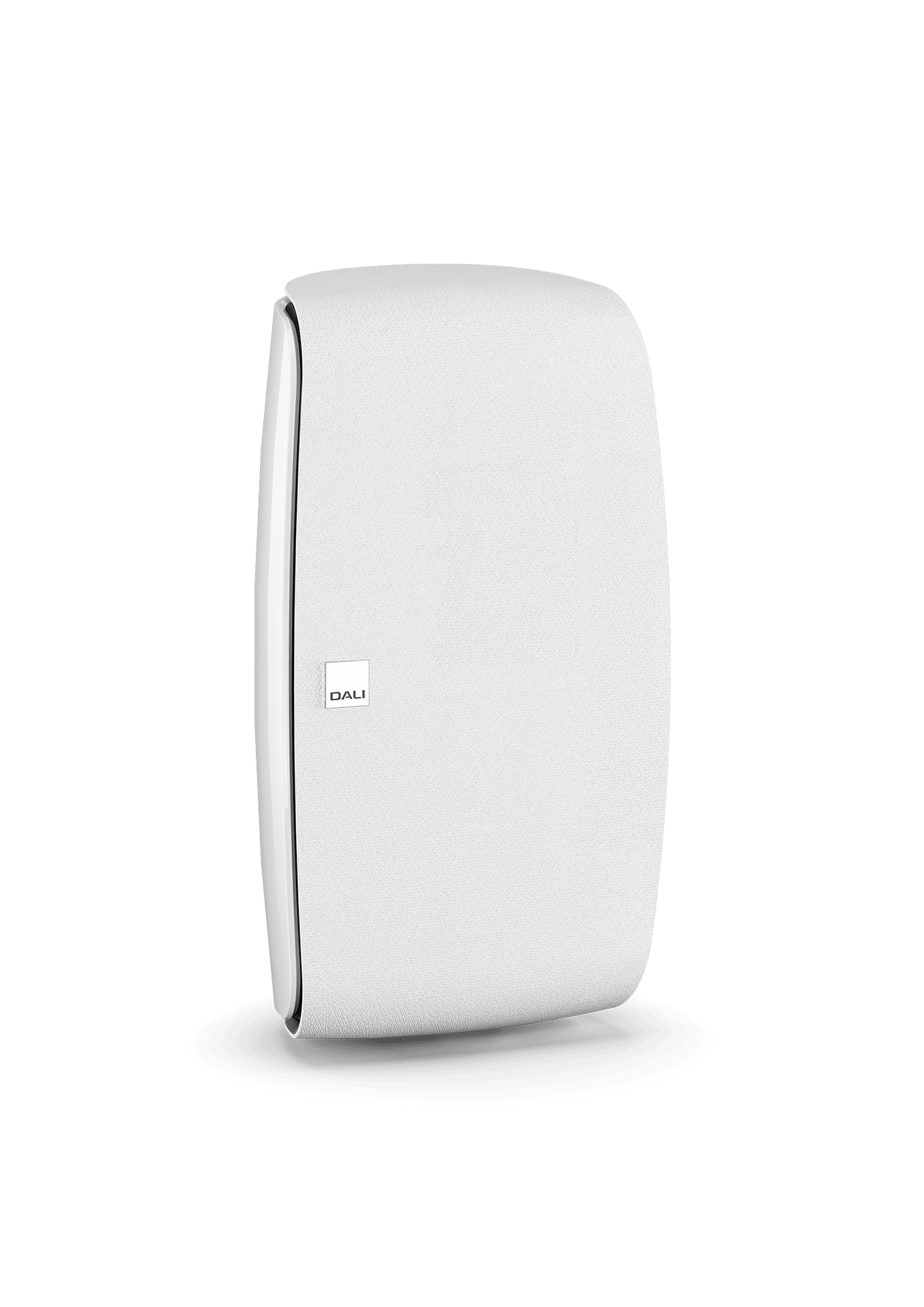 Dali_FAZON-SAT_Chalk-White_with-Grille_front-side GrobiTV - DALI FAZON SAT Weiß - stehend Frontansicht mit Abdeckung rechts