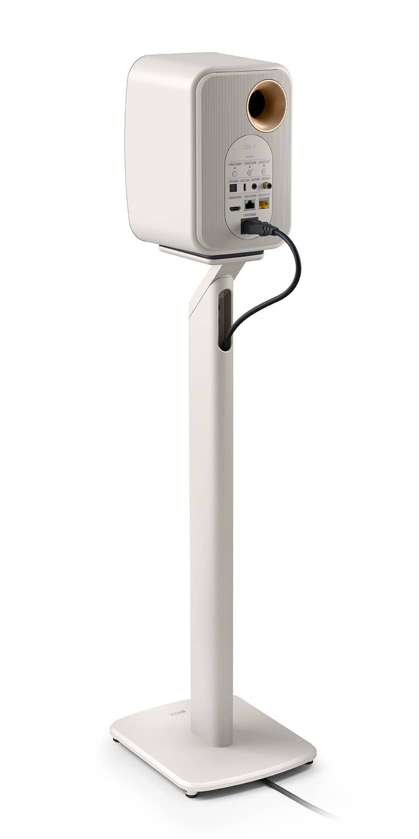 GrobiTV - KEF S1 Standfuß für LSX II Mineralweiß - Rückansichtansicht einzeln mit Lautsprecher
