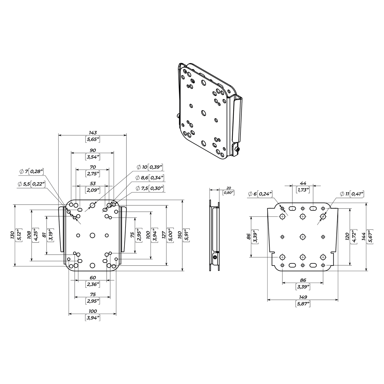 Abmessungen-WMT-20 Abmessungen MAG Theatron Performance Halterung WMT-20