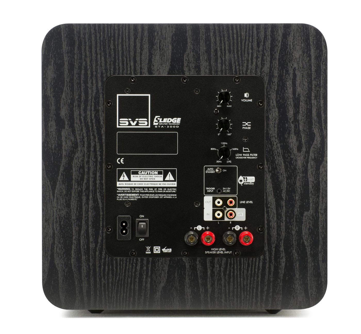 GrobiTV - SVS SB-1000 CLASSIC Black Ash Heimkino Subwoofer - Rückansicht mit Anschluss- und Bedienfeld