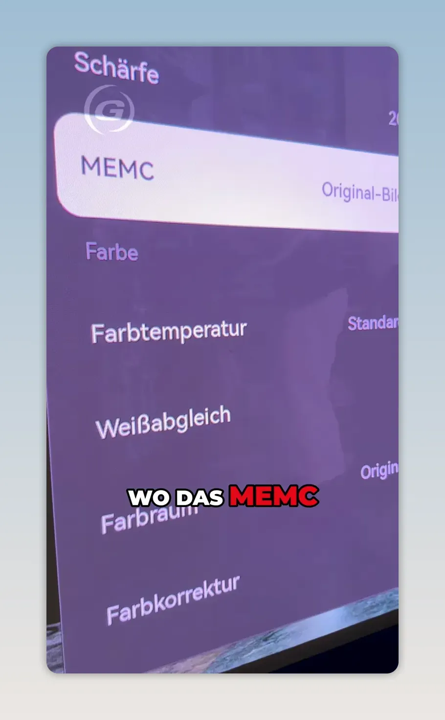 Professionelles Einstellungsmenü mit ausgewähltem MEMC-Modus Original-Bild