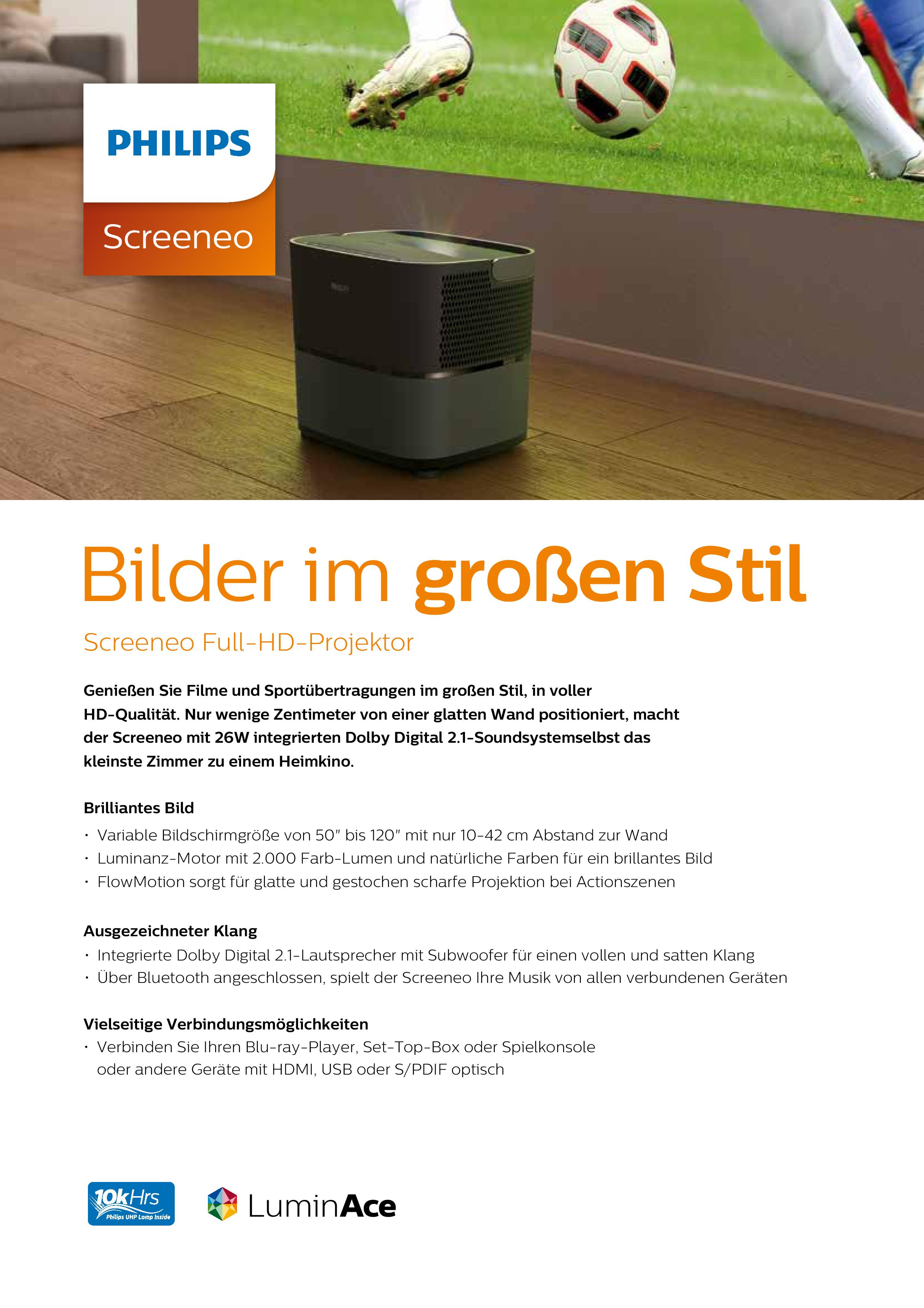 Philips Screeneo 2.0 HDP 2510 Kurzdistanzprojektor in der GROBI Edition