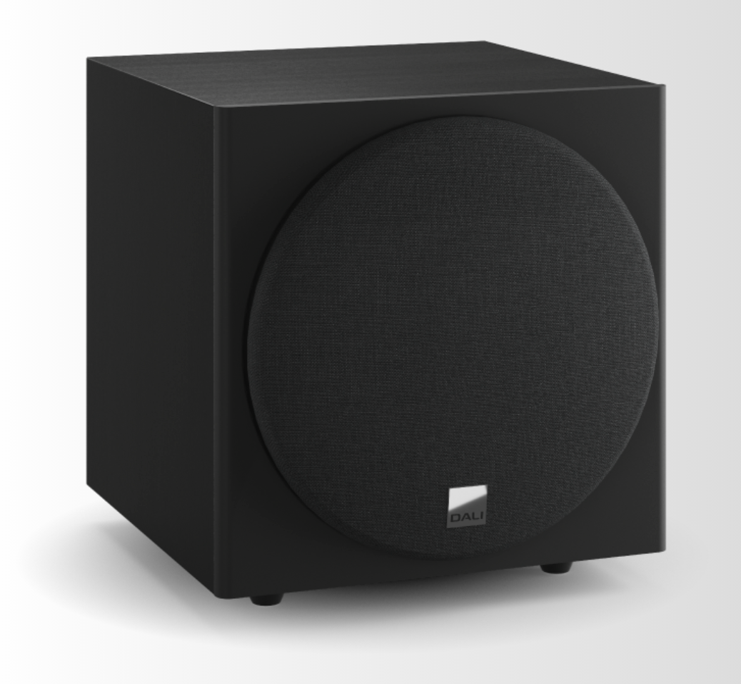 GrobiTV - Dali Sub E-9 F Schwarz Frontansicht mit Abdeckung