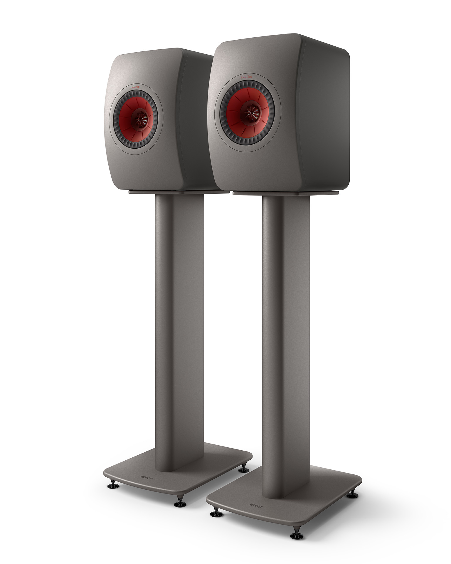 LS50-Meta-on-S2-Floor-Stand_Titanium-Grey_Pair_Front_Spike-Disc