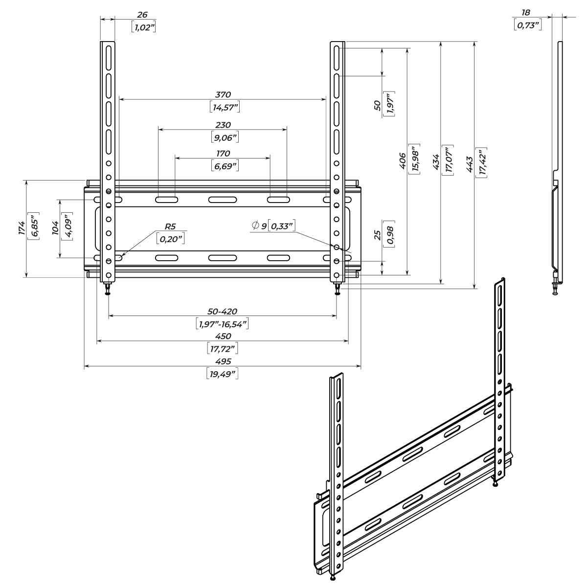 Draw-STW-44 GrobiTV - STW-44 TV-Wandhalterung Aufmaßzeichnung