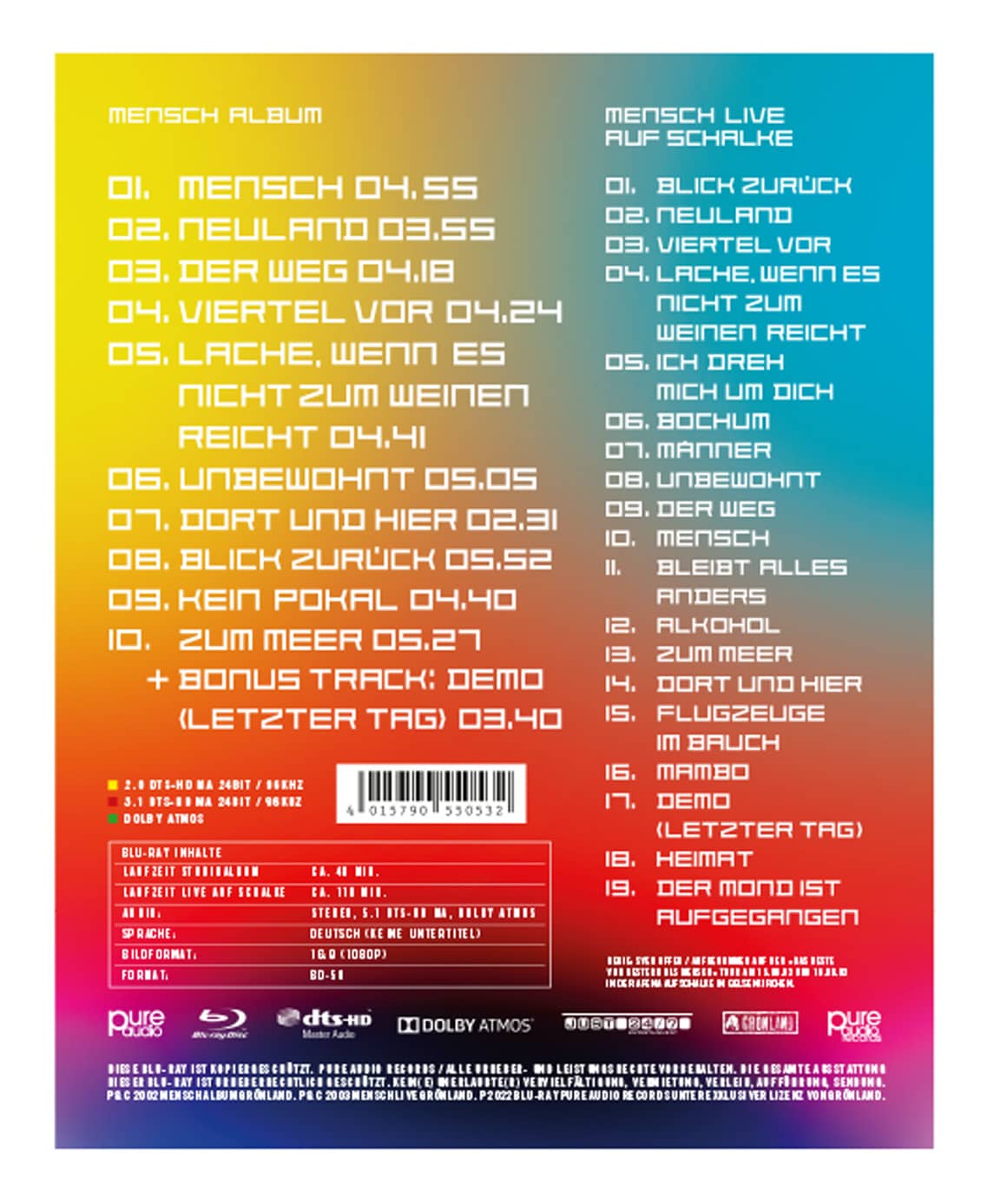 Herbert Grönemeyer - Mensch (Dolby Atmos Edition) Limited Edition 2022 Cover-Rückseite