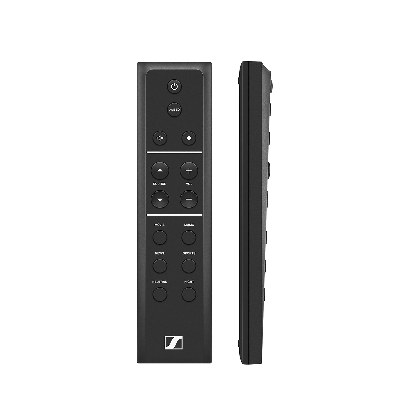 Grobi.TV - Sennheiser AMBEO | Max Soundbar Fernbedienung Front- und Seitenansicht