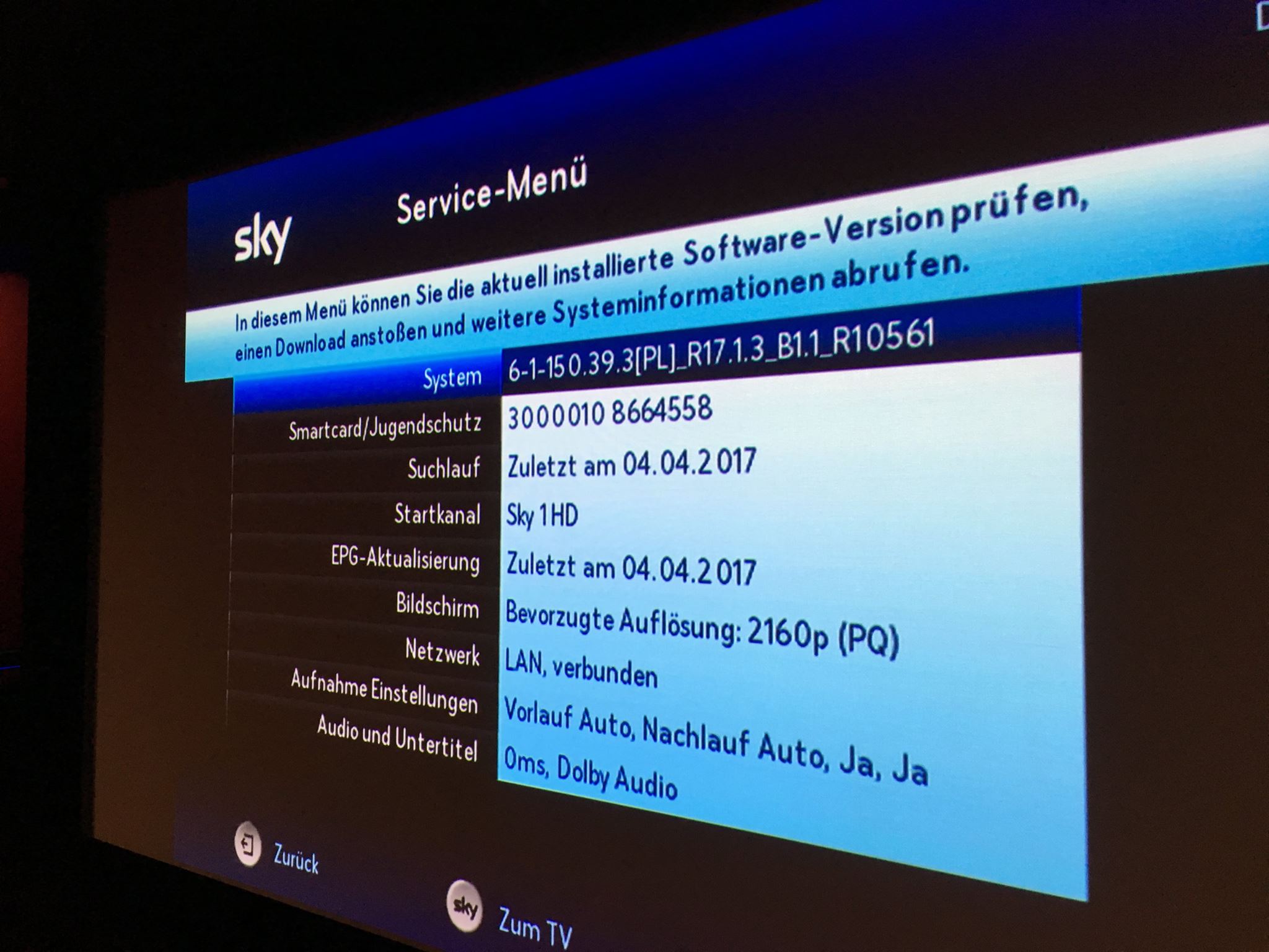Neue Software für SKY UHD Receiver verfügbar