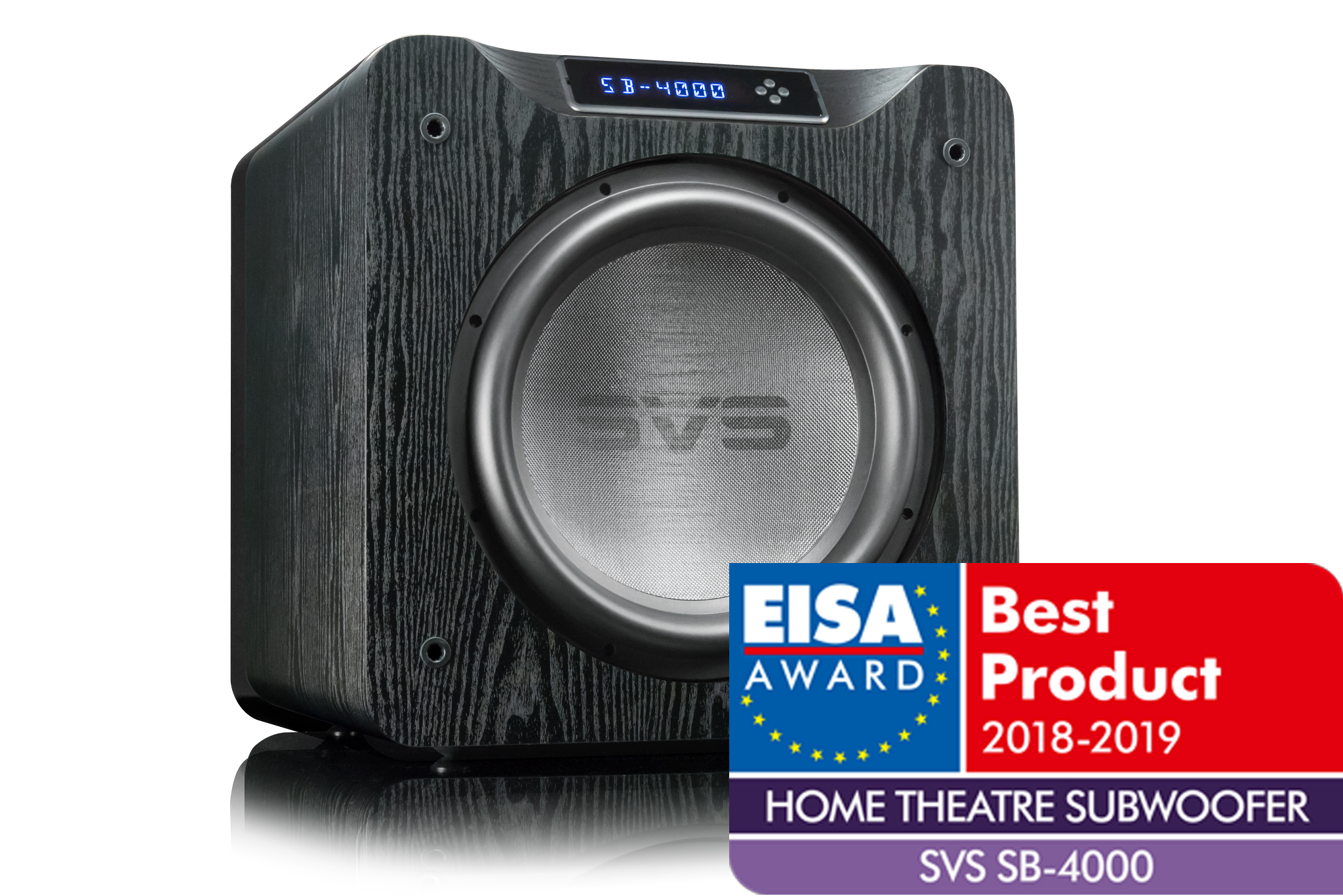 GrobiTV - SVS SB-4000 Heimkino Subwoofer - Premium Black Ash - Frontansicht rechts mit EISA Auszeichnung
