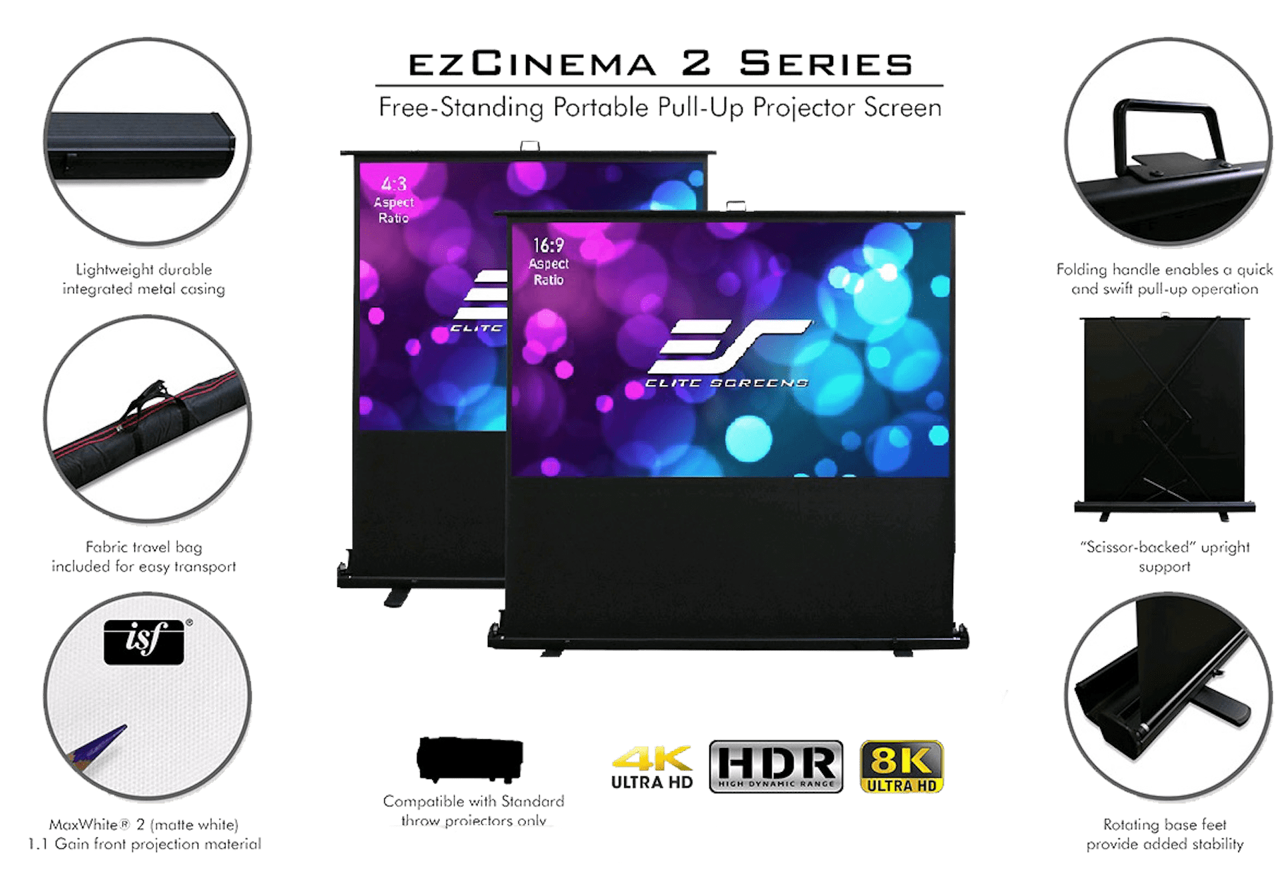 Elite Screens ezCinema Plus | Mobile Premium Beamer-Leinwand mit Scherenmechanismus