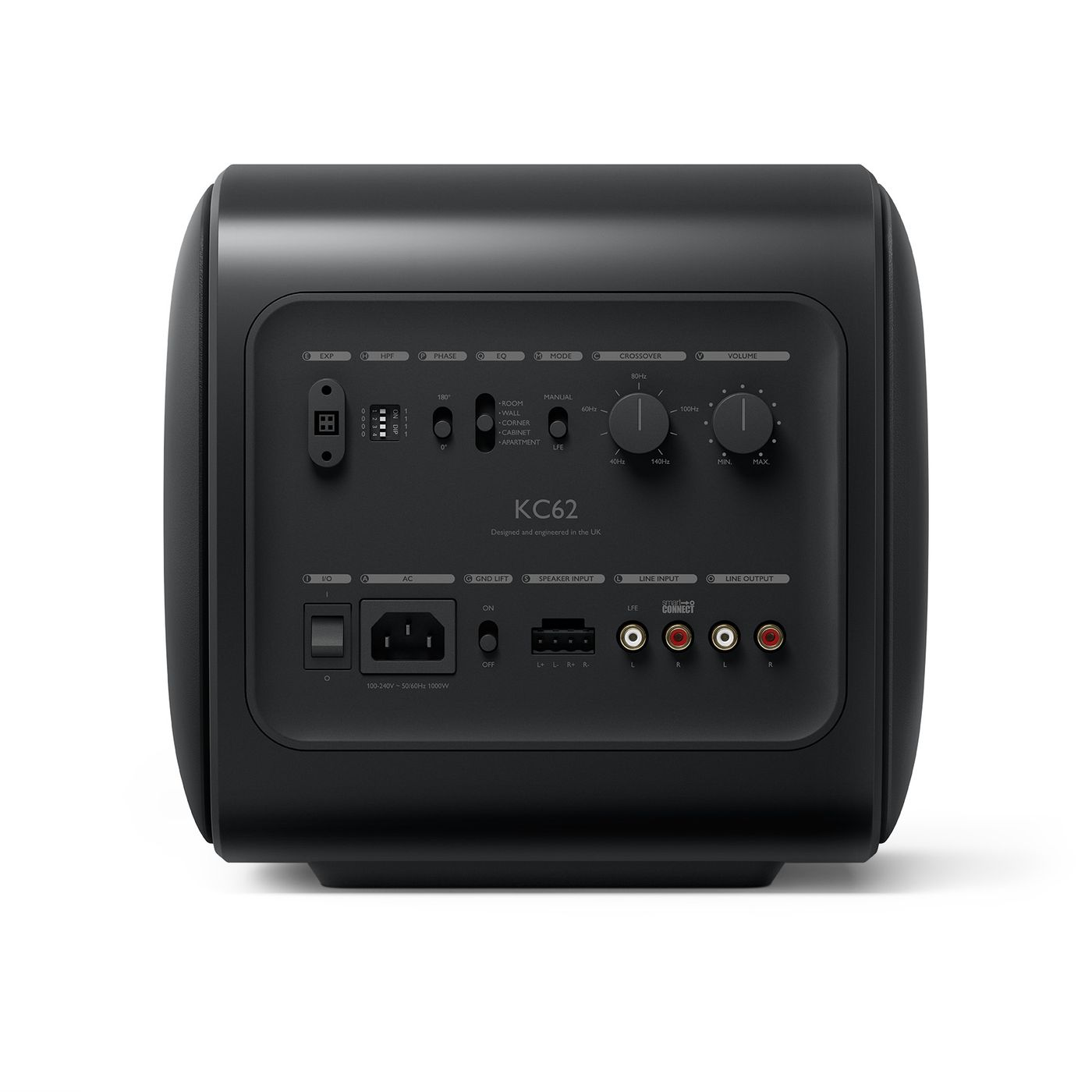 KC62_Carbon-Black_back GrobiTV - KEF KC62 Subwoofer schwarz Seitenansicht links
