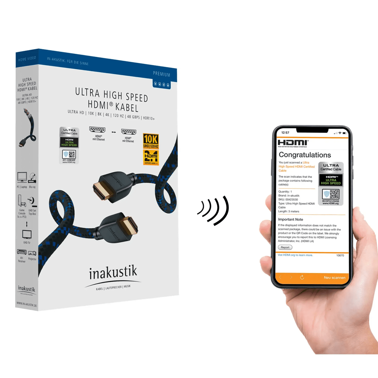 in-akustik Premium Ultra High Speed HDMI Kabel mit Ethernet | HDMI 2.1b 10K Kabel