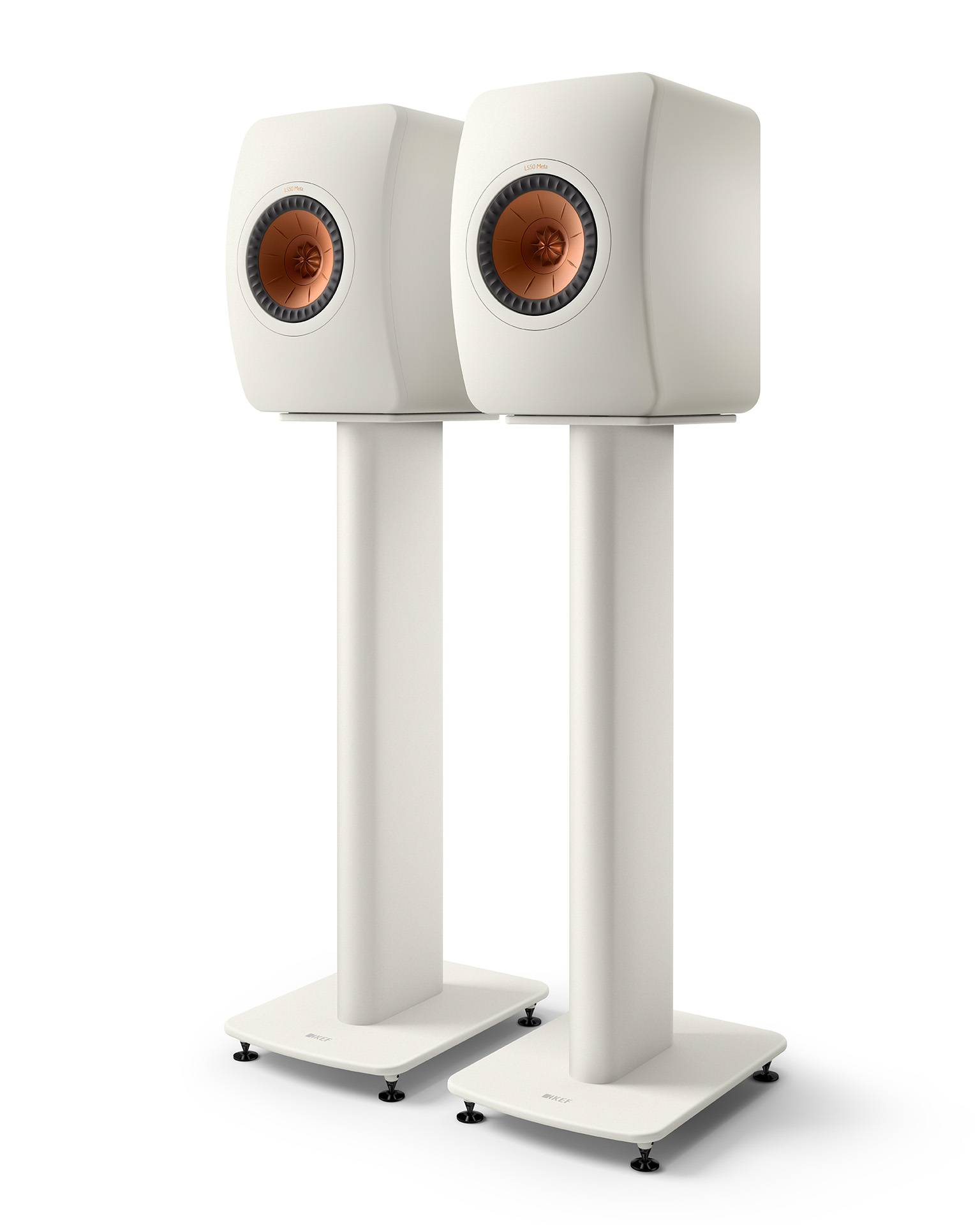 LS50-Meta-on-S2-Floor-Stand_Mineral-White_Pair_Front_Spike-Disc