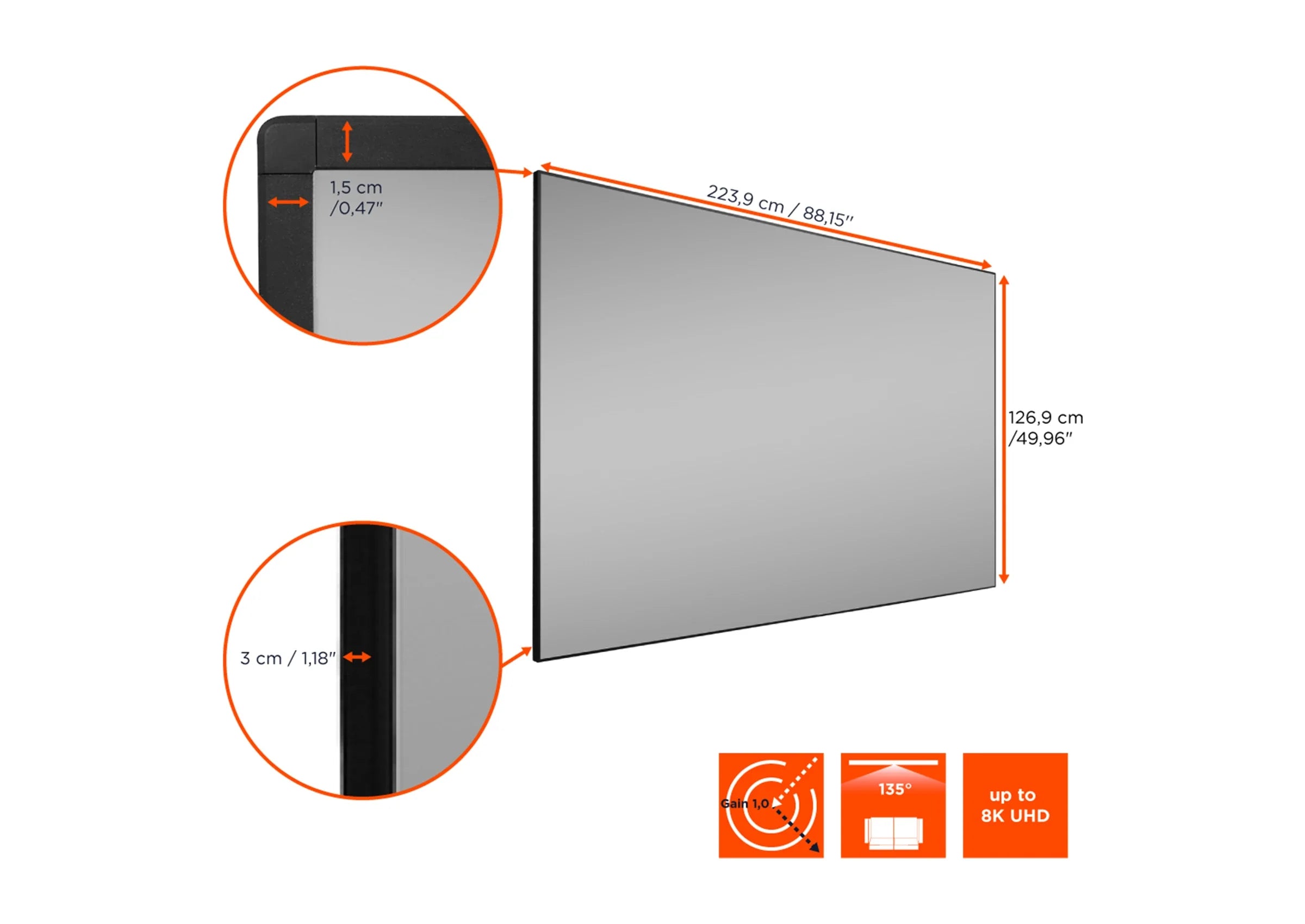 celexon BrightOnyx UST Hochkontrast Rahmenleinwand für Laser TVs