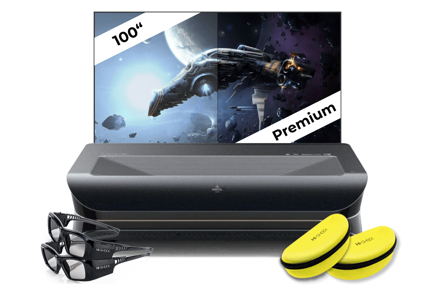AWOL VISION LTV-3500 Pro | 4K 3D RGB Laser TV inkl. 2 3D-Brillen + 100" CLR (Premium) Rahmenleinwand