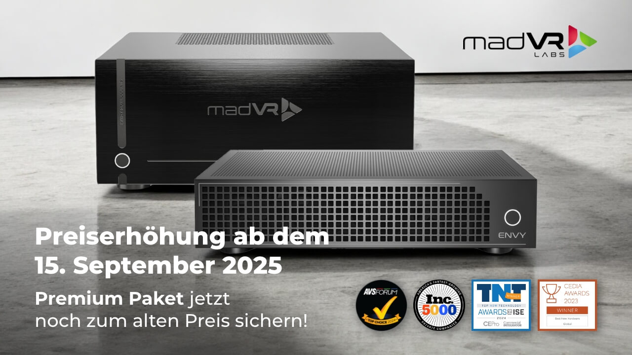 Neue Funktion & Preisanpassung beim madVR Envy Core Premium-Paket