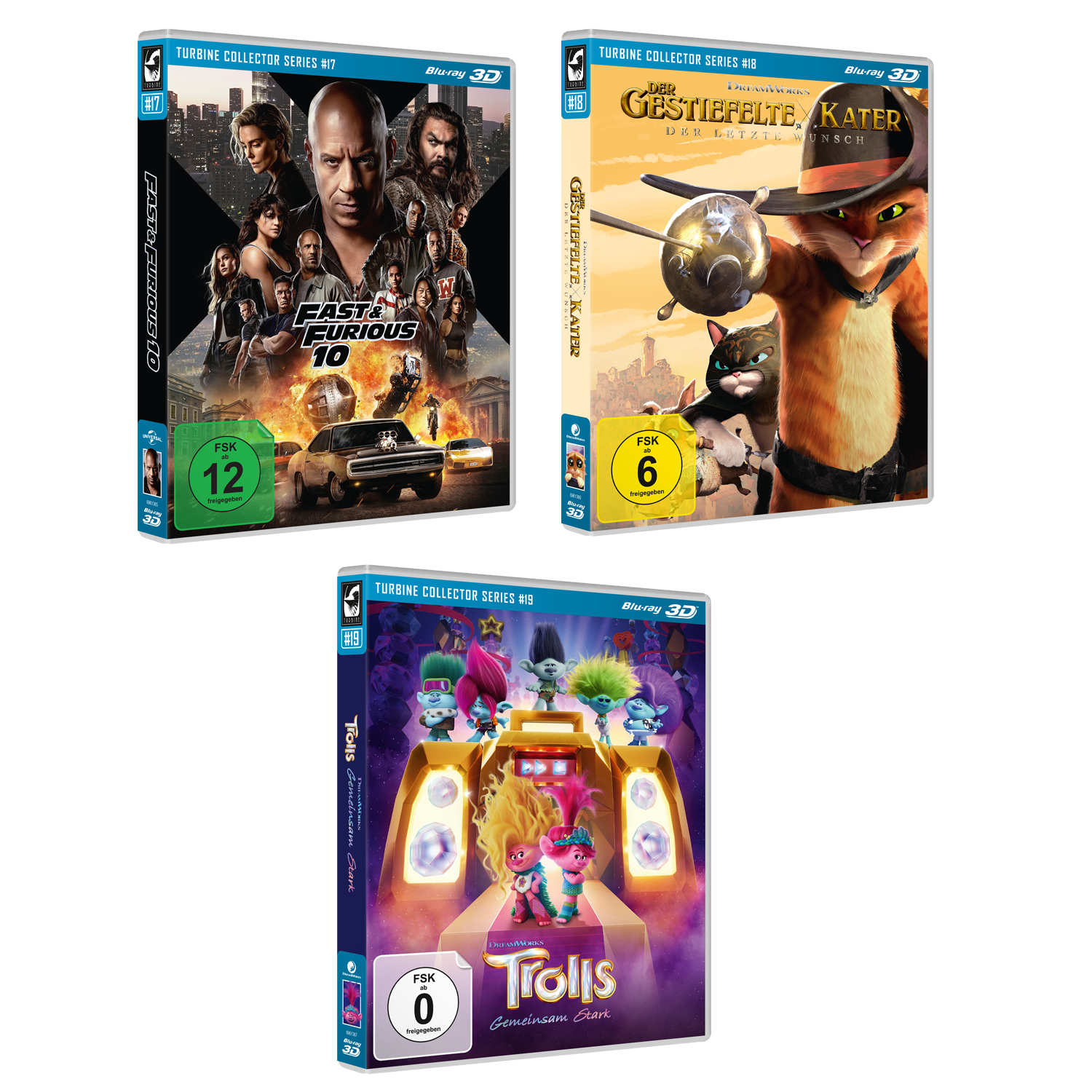 3D - Turbine Collector Series | Bundle: Fast & Furious 10 - Der gestiefelte Kater: Der letzte Wunsch - Trolls - Gemeinsam Stark (Blu-ray 3D) 3D - Turbine Collector Series | Bundle: Fast & Furious 10 - Der gestiefelte Kater: Der letzte Wunsch - Trolls - Gemeinsam Stark (Blu-ray 3D)