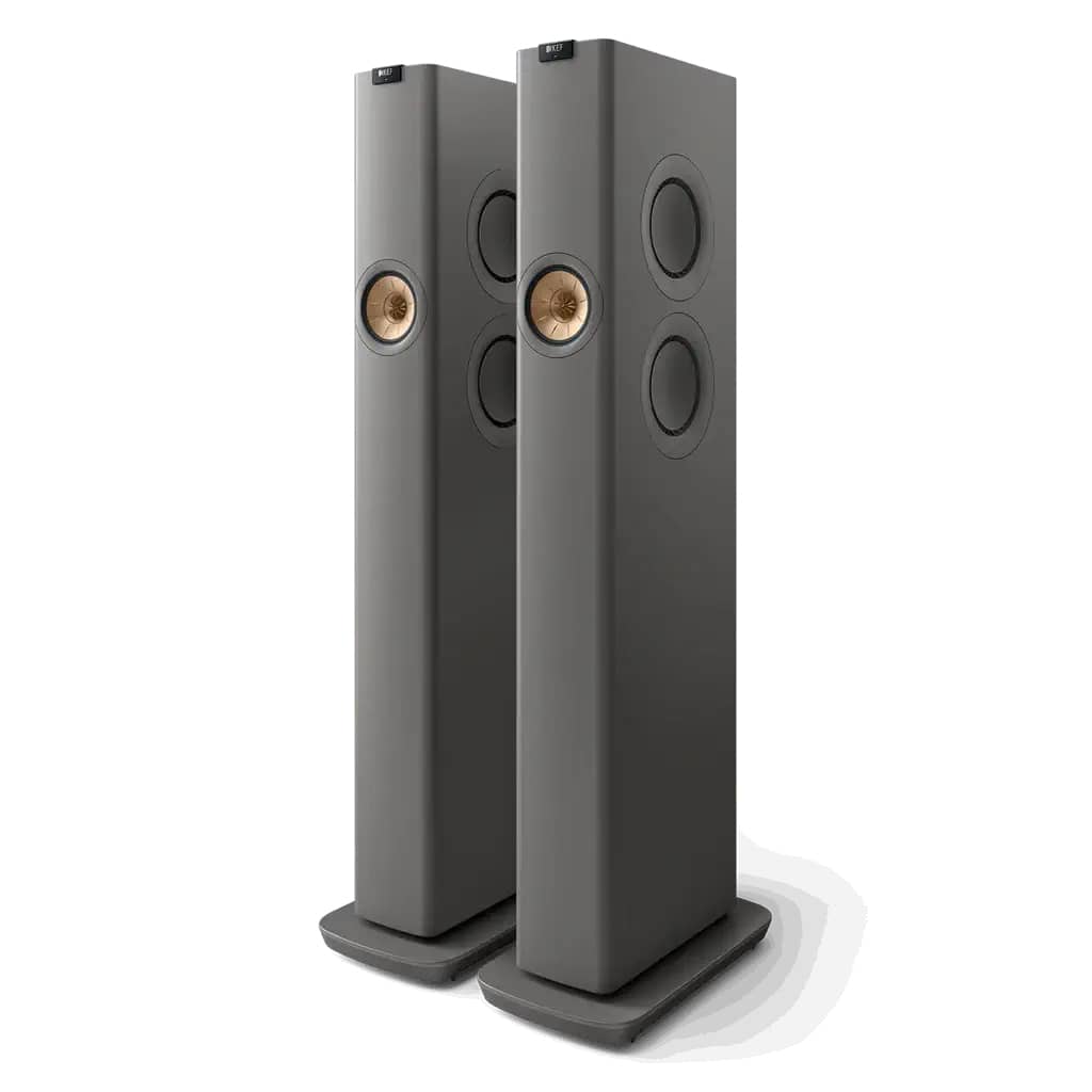 GrobiTV - KEF LS60 Wireless - WLAN Hifi Lautsprecher - Frontansicht Paar Grau