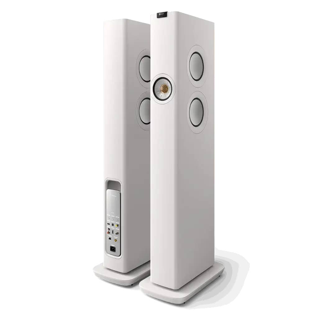 GrobiTV - KEF LS60 Wireless - WLAN Hifi Lautsprecher - Front- und Rückansicht Paar Weiß
