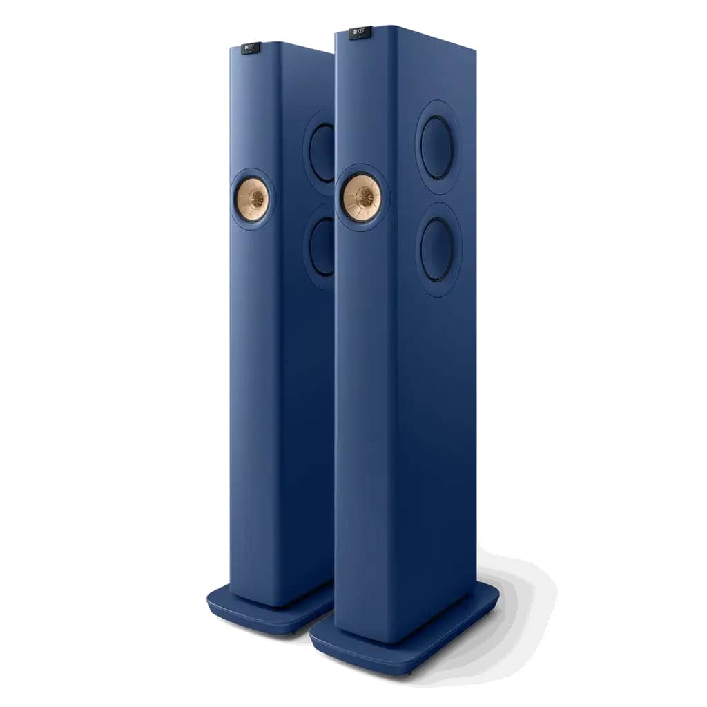 GrobiTV - KEF LS60 Wireless - WLAN Hifi Lautsprecher - Frontansicht Paar Blau