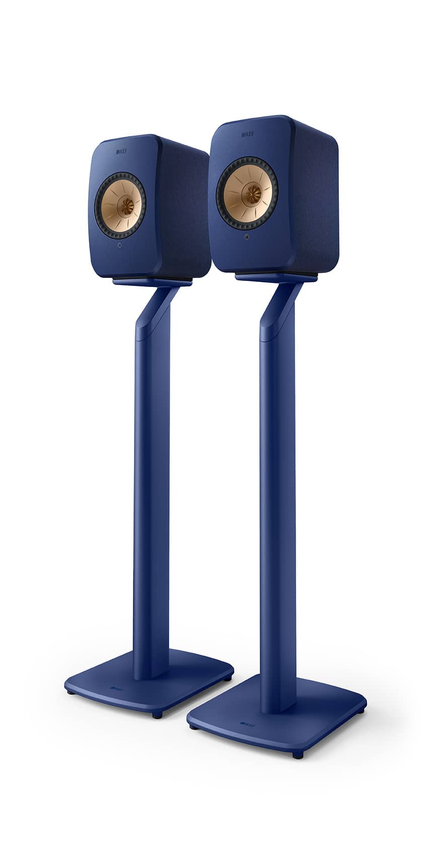GrobiTV - KEF S1 Standfuß für LSX II Kobaldblau - Frontansicht Paar mit Lautsprecher
