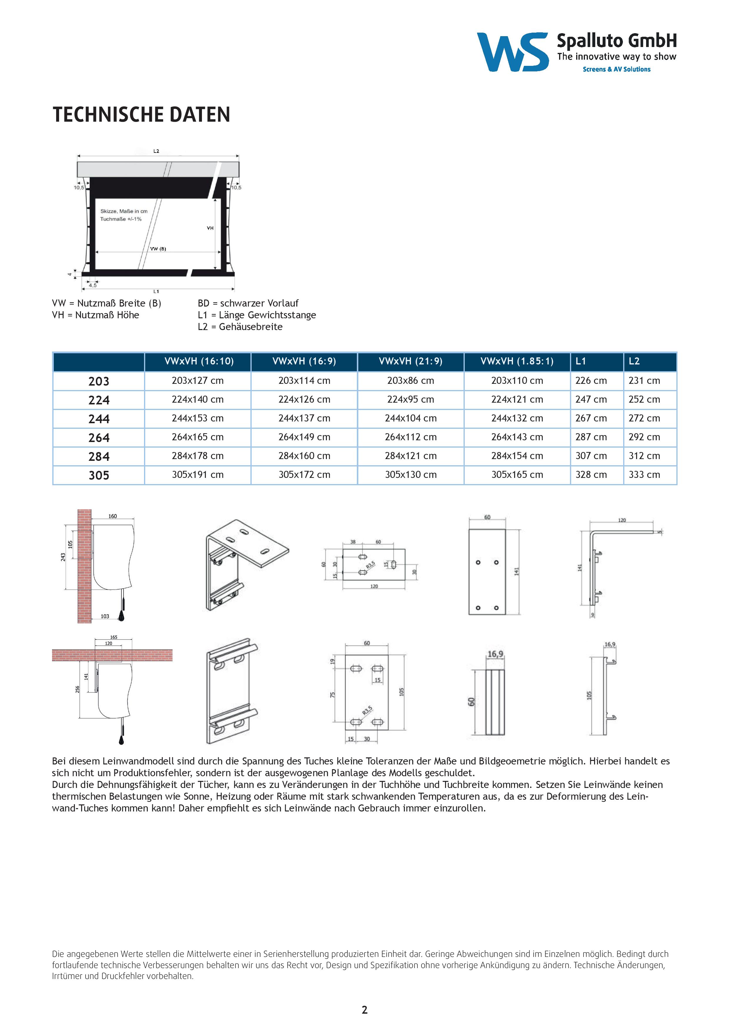 Motorleinwand mit Seilspannsystem WS S 4-Format-Wave Abmessungen